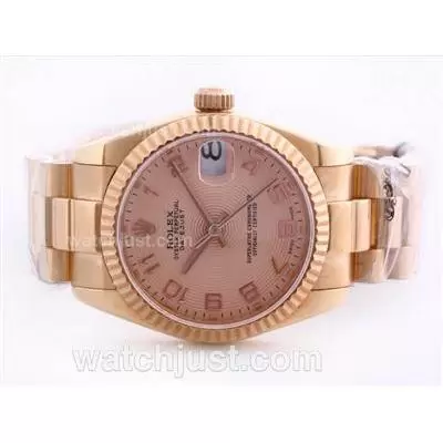 Rolex Datejust Automatic Movement Full Rose Gold Champagne Dial With Arabic Marking Mid Size