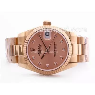 Rolex Datejust Automatic Movement Full Rose Gold Champagne Mop Dial With Diamond Marking Mid Size