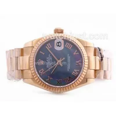 Rolex Datejust Automatic Movement Full Rose Gold Blue Mop Dial With Roman Marking Mid Size