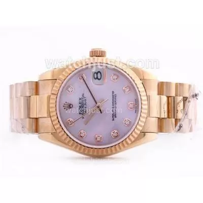 Rolex Datejust Automatic Movement Full Rose Gold Pink Mop Dial With Diamond Marking Mid Size