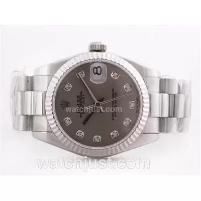 Rolex Datejust Automatic Movement Gray Dial With Diamond Marking Mid Size