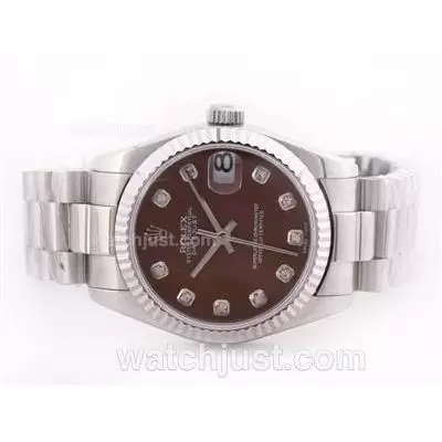 Rolex Datejust Automatic Movement Brown Dial With Diamond Marking Mid Size