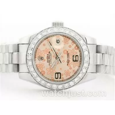 Rolex Datejust Automatic With Champagne Floral Motif Dial With Diamond Bezel 2009 New Version