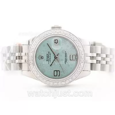 Rolex Datejust Automatic Movement Light Blue Floral Motif Dial With Diamond Beze