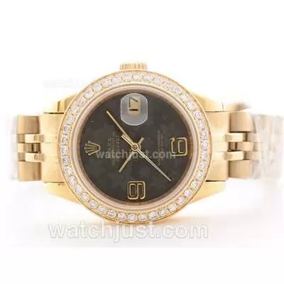 Rolex Datejust Automatic Movement Full Gold Brown Floral Motif Dial With Diamond Bezel