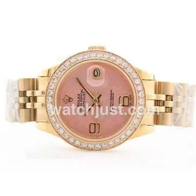 Rolex Datejust Automatic Movement Full Gold Pink Floral Motif Dial With Diamond Bezel