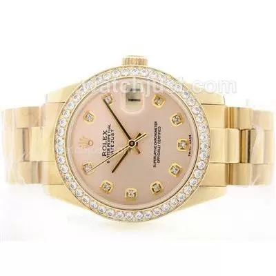 Rolex Datejust Automatic Movement Full Gold Champagne Dial With Diamond Marking & Bezel