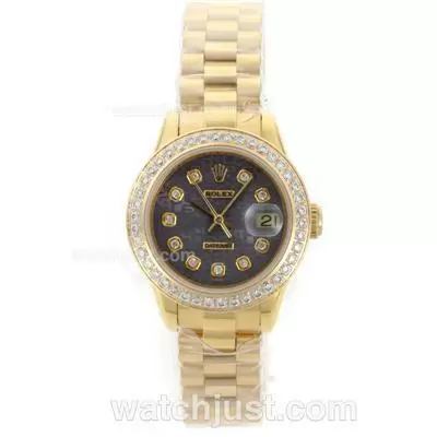 Rolex Datejust Automatic Movement Full Gold Blue Computer Dial With Diamond Marking & Bezel