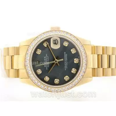 Rolex Datejust Automatic Movement Full Gold Black Mop Dial With Diamond Marking & Bezel