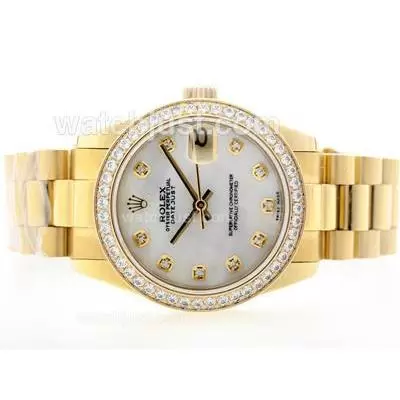 Rolex Datejust Automatic Movement Full Gold Mop Dial With Diamond Marking & Bezel