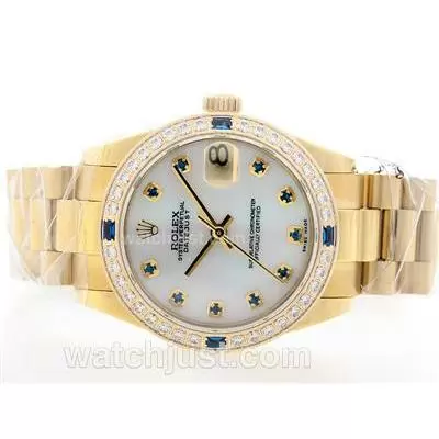 Rolex Datejust Automatic Movement 18k Full Gold Mop Dial With Blue Diamond Marking