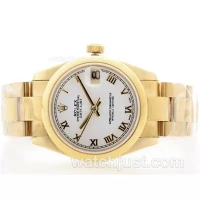 Rolex Datejust Automatic Movement Full Gold With White Dial Roman Marking