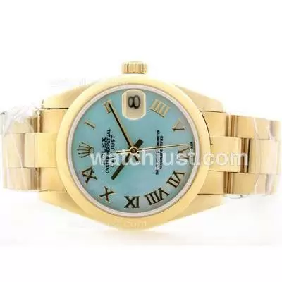 Rolex Datejust Automatic Movement Full Gold With Blue Mop Dial Roman Marking