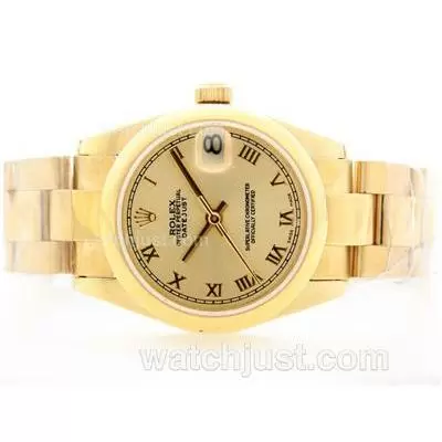 Rolex Datejust Automatic Movement Full Gold With Golden Dial Roman Marking