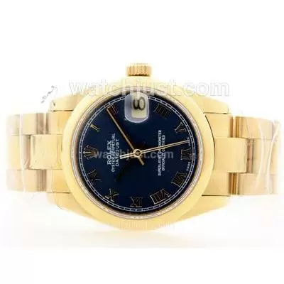 Rolex Datejust Automatic Movement Full Gold With Dark Blue Dial Roman Marking