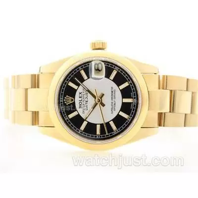 Rolex Datejust Automatic Movement Full Gold With Black/white Dial Stick Marking