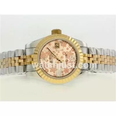 Rolex Datejust Automatic Movement Two Tone With Champagne Floral Motif Dial