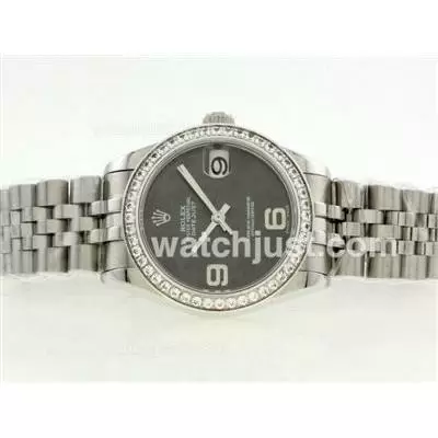 Rolex Datejust Automatic Movement Diamond Bezel With Gray Floral Motif Dial