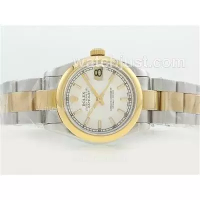 Rolex Datejust Automatic Movement Two Tone With White Dial Stick Marking