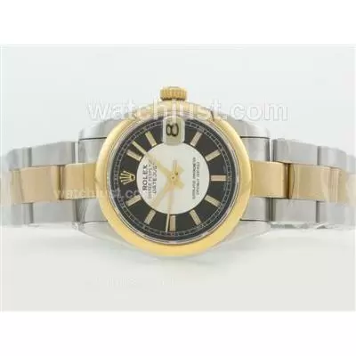 Rolex Datejust Automatic Movement Two Tone With Black/white Dial Stick Marking