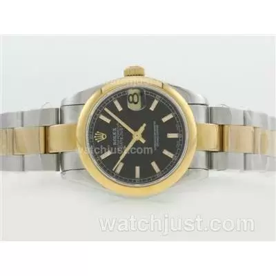 Rolex Datejust Automatic Movement Two Tone With Black Dial Stick Marking