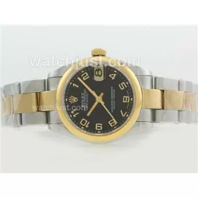 Rolex Datejust Automatic Movement Two Tone With Black Dial Number Marking