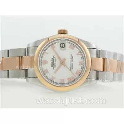 Rolex Datejust Automatic Movement Two Tone With White Dial Roman Marking