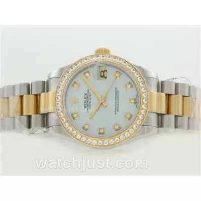 Rolex Datejust Automatic Movement Two Tone Diamond Marking And Bezel With Light Blue Dial