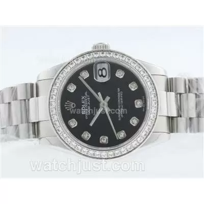 Rolex Datejust Automatic Movement Diamond Marking And Bezel With Black Dial