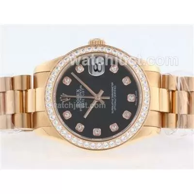 Rolex Datejust Automatic Movement Full Gold Diamond Marking And Bezel With Black Dial