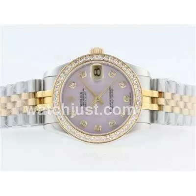 Rolex Datejust Automatic Movement Two Tone Diamond Marking And Bezel With Pink Dial