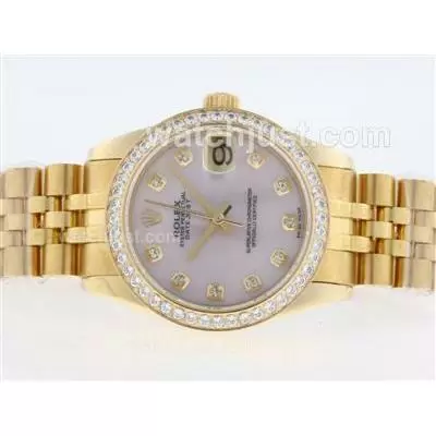 Rolex Datejust Automatic Movement Full Gold Diamond Marking And Bezel With Pink Dial