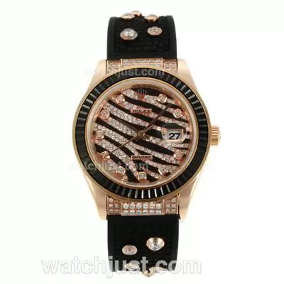 Rolex Datejust Automatic Rose Gold Case Diamond Marking With Black Ruby Bezel Royal Black Design Diamond Crested Dial