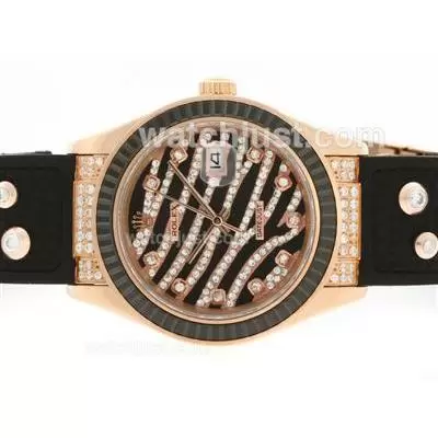 Rolex Datejust Automatic Rose Gold Case Diamond Marking With Black Ruby Bezel Royal Black Design Diamond Crested Dial