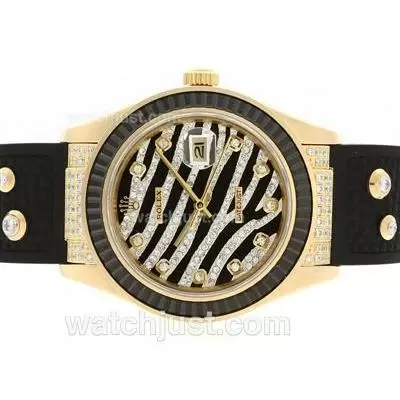 Rolex Datejust Automatic Gold Case Diamond Marking With Black Ruby Bezel Royal Black Design Diamond Crested Dial