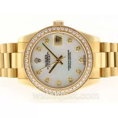 Rolex Datejust Automatic Movement Full Gold Diamond Marking And Bezel With Mop Dial