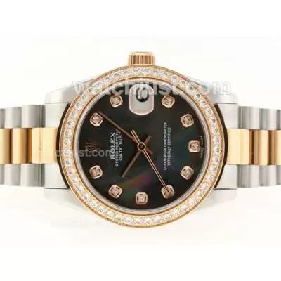 Rolex Datejust Automatic Movement Two Tone Diamond Marking And Bezel With Black Mop Dial