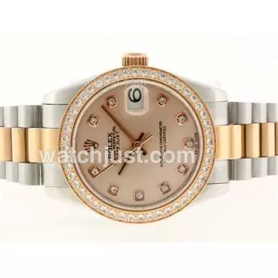 Rolex Datejust Automatic Movement Two Tone Diamond Marking And Bezel With Champagne Dial