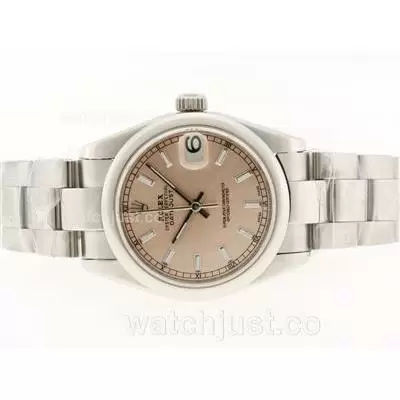 Rolex Datejust Automatic Movement With Light Pink Dial Stick Marking