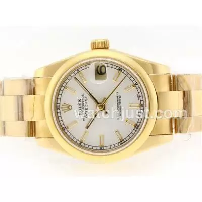 Rolex Datejust Automatic Movement Full Gold With White Dial Stick Marking