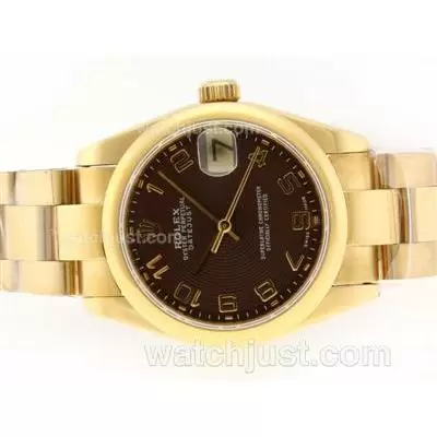 Rolex Datejust Automatic Movement Full Gold With Brown Dial Number Marking