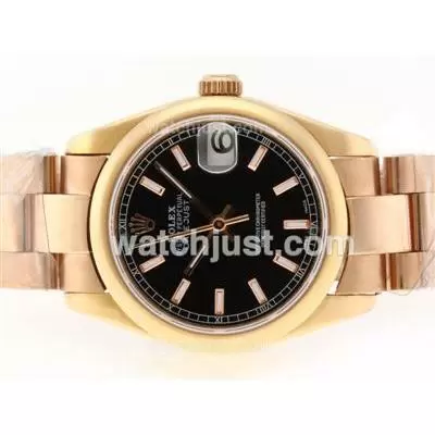 Rolex Datejust Automatic Movement Full Rose Gold With Black Dial Stick Marking