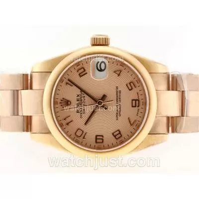 Rolex Datejust Automatic Movement Full Rose Gold With Champagne Dial Number Marking