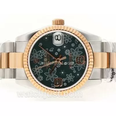 Rolex Datejust Automatic Movement Two Tone With Dark Green Floral Motif Dial