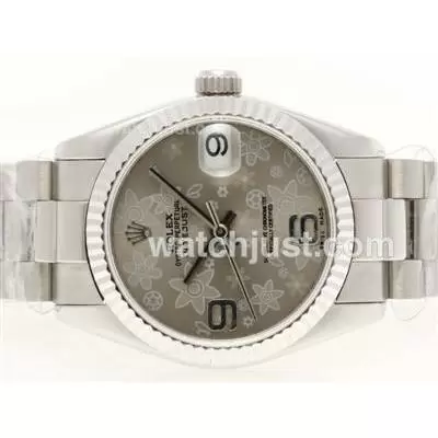 Rolex Datejust Automatic Movement With Gray Floral Motif Dial