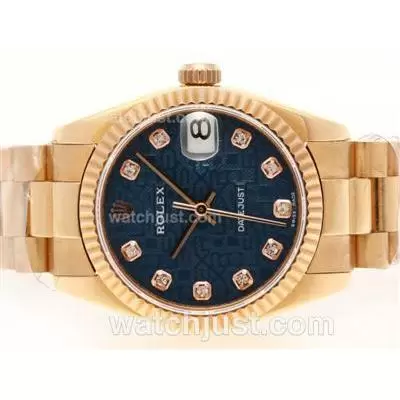 Rolex Datejust Automatic Movement Full Rose Gold Diamond Marking With Blue Computer Dial