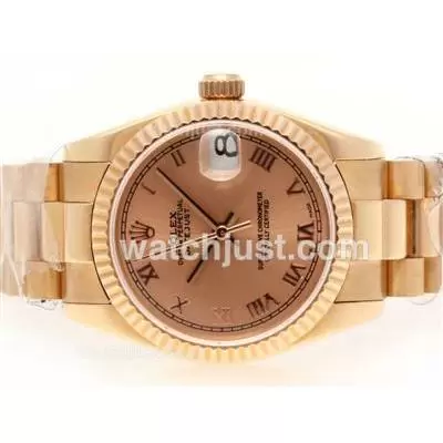 Rolex Datejust Automatic Movement Full Rose Gold Roman Marking With Bronze Dial