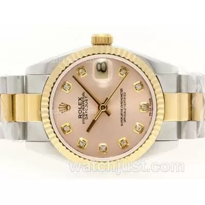 Rolex Datejust Automatic Movement Two Tone Diamond Marking With Champagne Dial