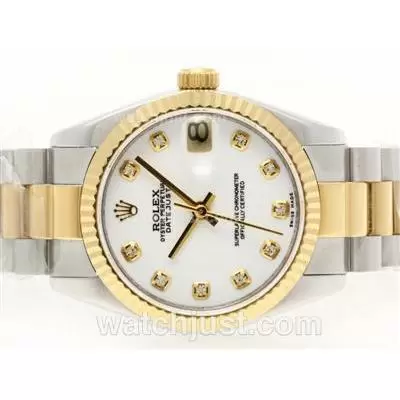 Rolex Datejust Automatic Movement Two Tone Diamond Marking With White Dial