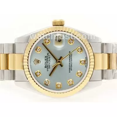 Rolex Datejust Automatic Movement Two Tone Diamond Marking With Light Blue Dial